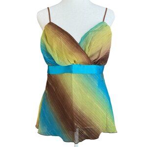 Y2K Funkadelic Vintage Fairy Babydoll Tank Top Medium Metallic Satin Bow Sheer